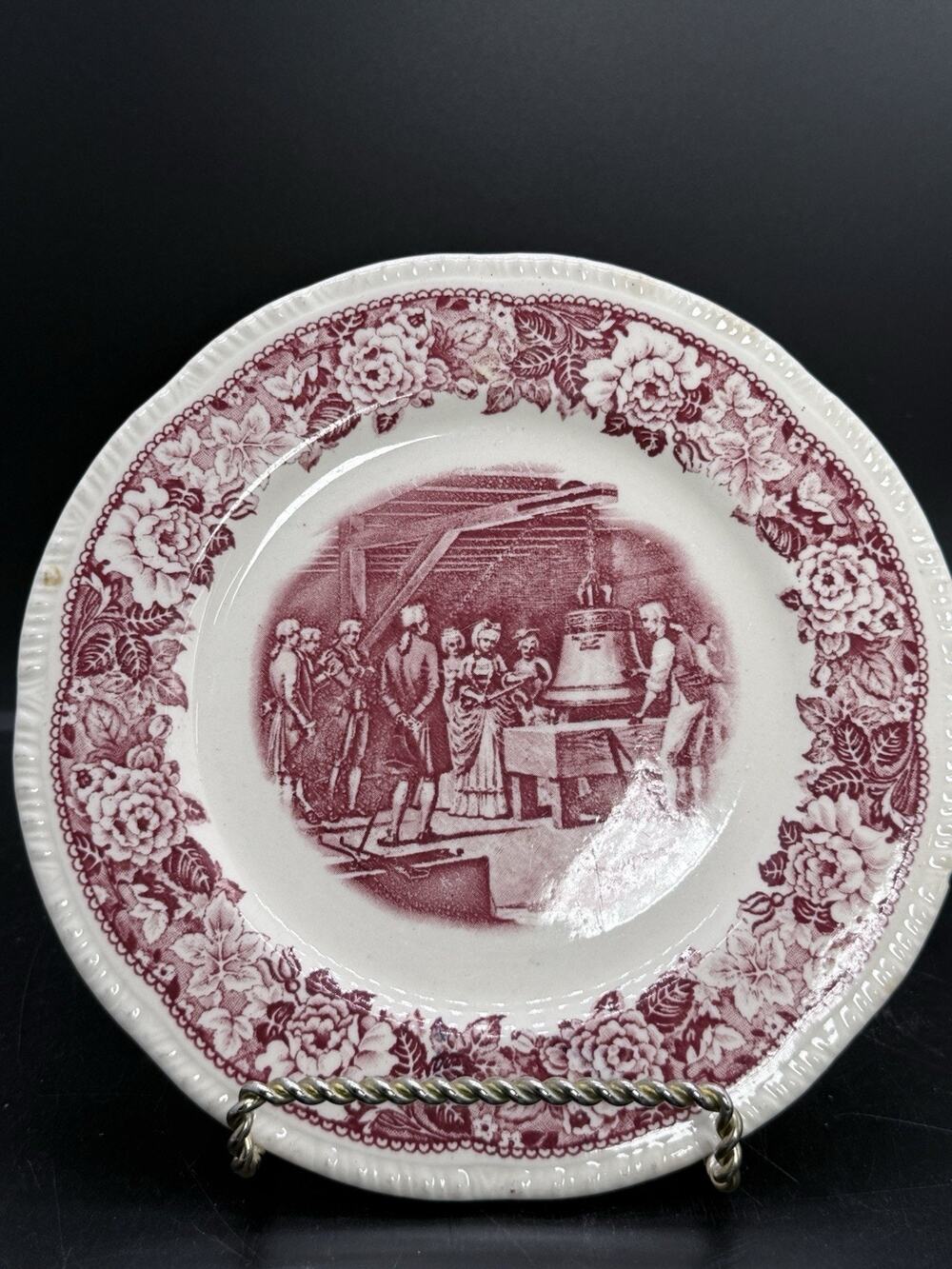 Homer Laughlin Dessert Plate 7.25"W Historical America Liberty Bell Red READ